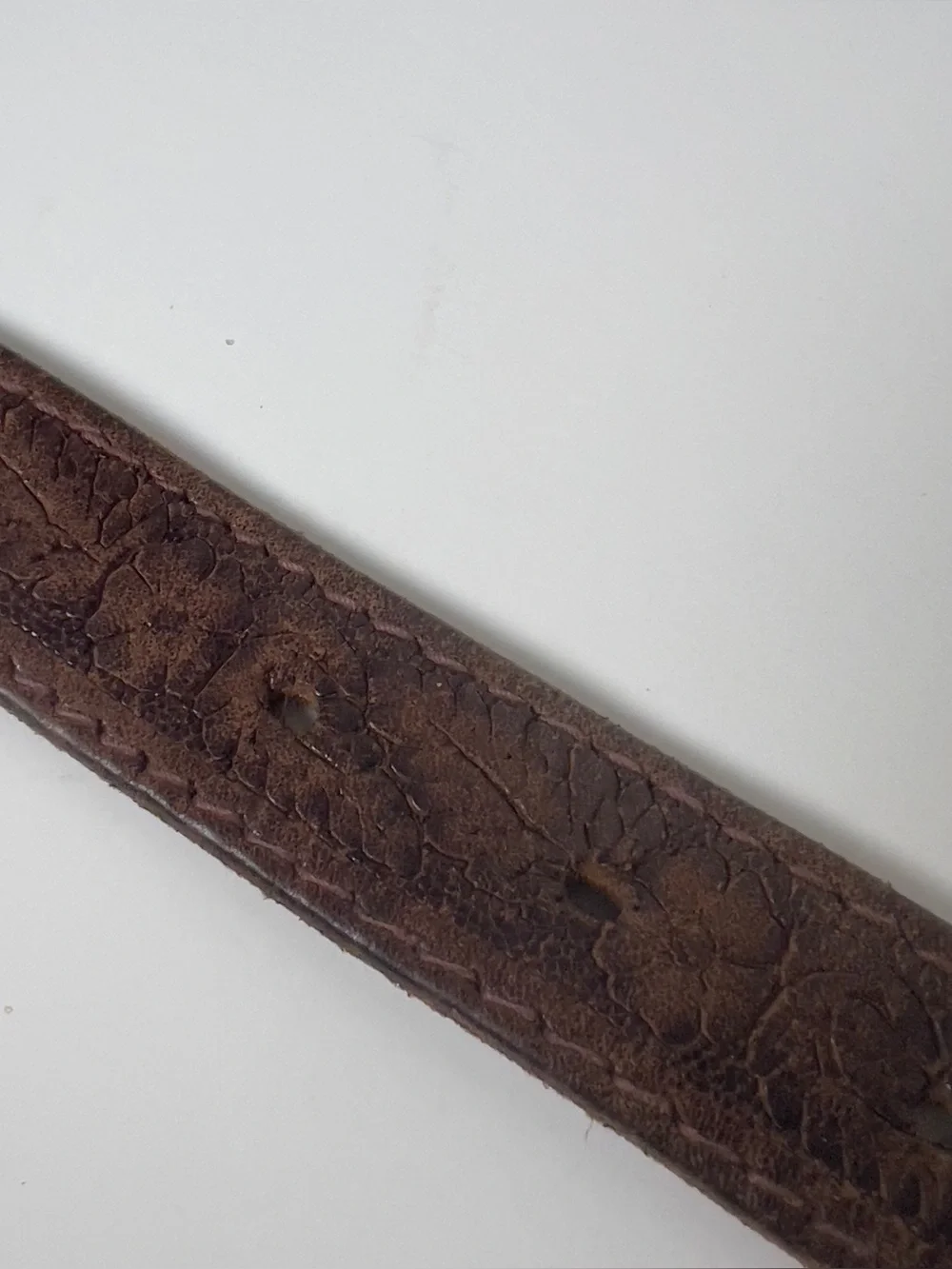 Vintage Leather Western Belt- silver-tone buckle